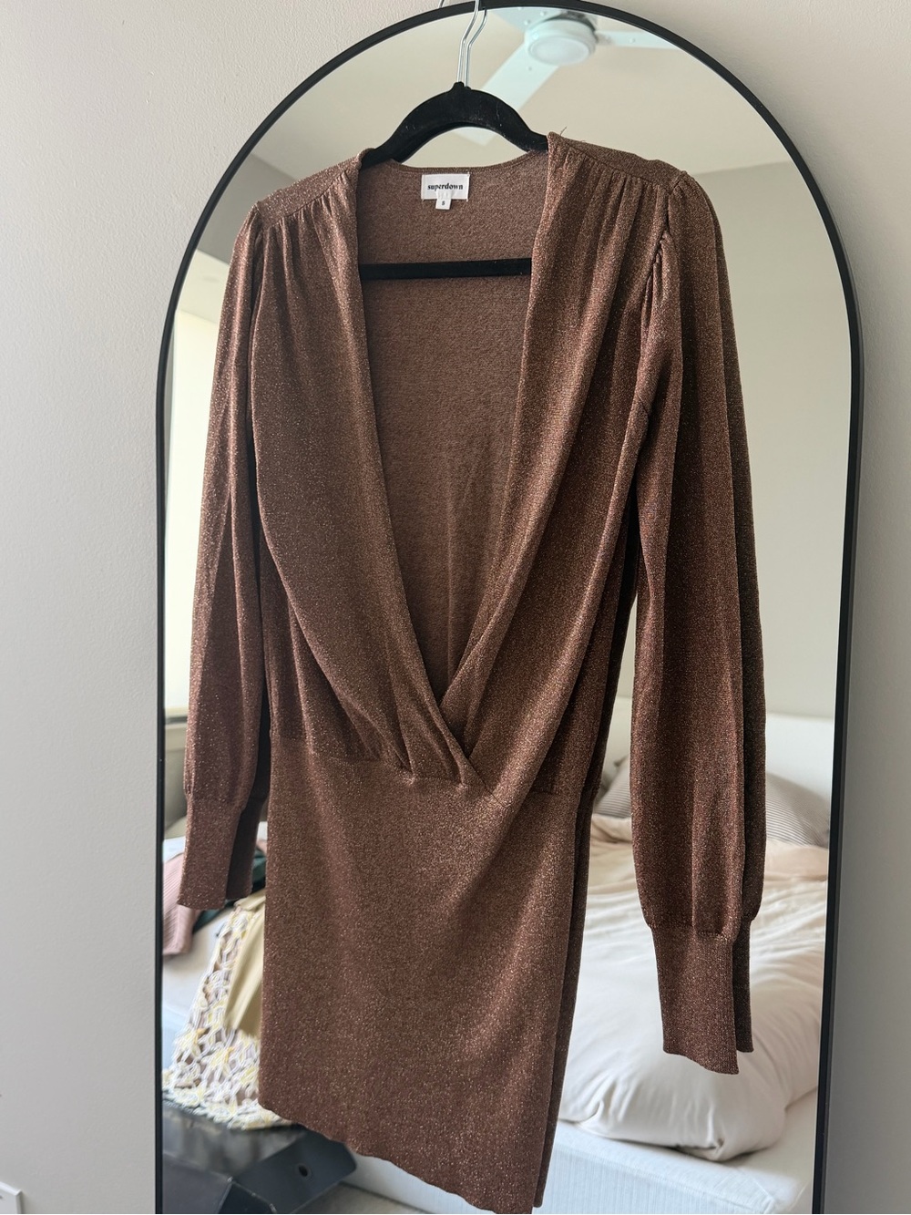 superdown Bronze Metallic Wrap Top